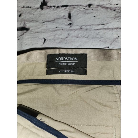 Nordstrom Mens Shop Dress Pants 38x32 Athletic Fit Non-Iron Chino Khaki NWOT - Picture 7 of 12